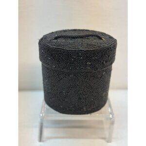 VTG.Beaded Hat Box Purse Intricate Black Beaded-